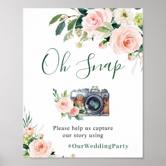 Oh Snap Elegant Blush Pink Flowers Weddenschap Poster (Voorkant)