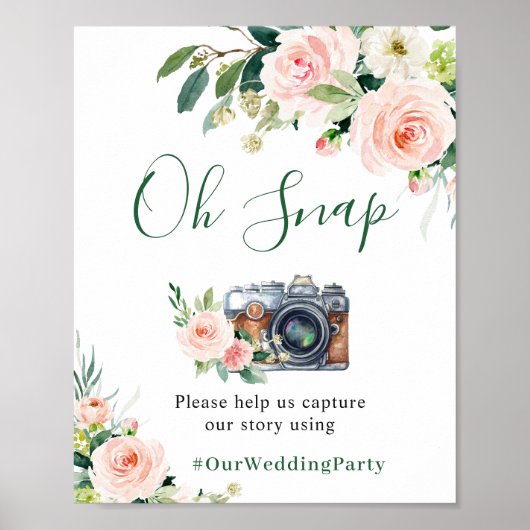 Oh Snap Elegante Roze Bloemen Bruiloft Poster (Voorkant)