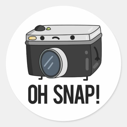 Oh Snap Funny Camera Pun Ronde Sticker (Voorkant)