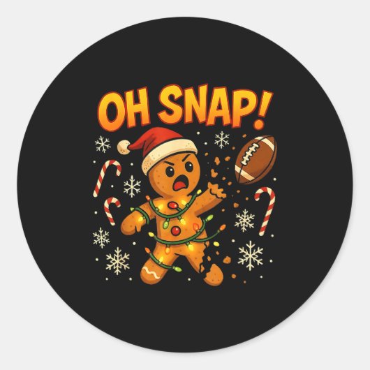 Oh Snap Funny Gingerbread Football Christmas Light Ronde Sticker (Voorkant)