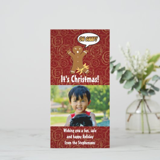 Oh Snap Funny Kerstmis Gingerbrood Man Broken Leg Feestdagenkaart (Staand voorkant)