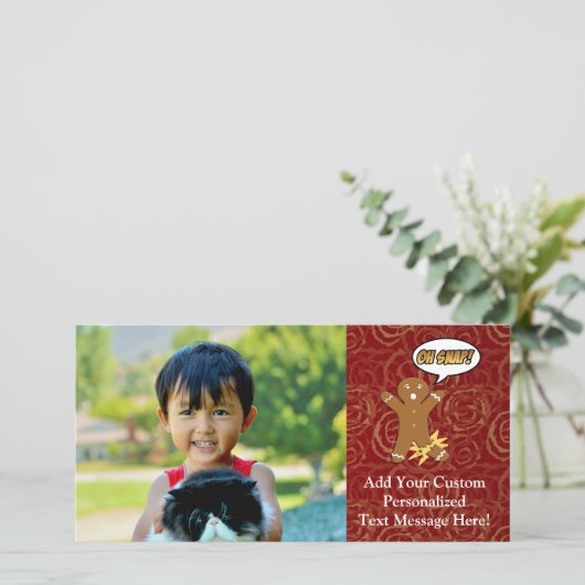 Oh Snap Funny Kerstmis Gingerbrood Man Broken Leg Feestdagenkaart (Staand voorkant)