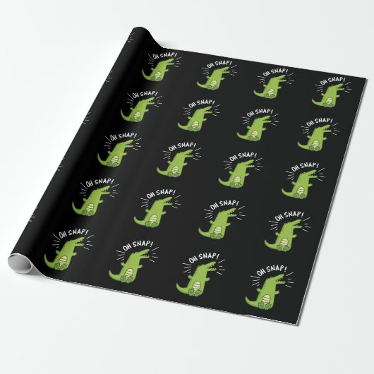 Oh Snap Funny Snapping Crocodile Pun Dark BG Cadeaupapier (Uitgerold)