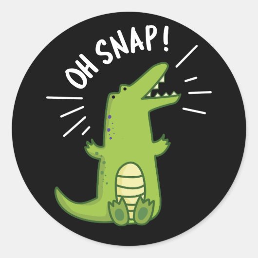 Oh Snap Funny Snapping Crocodile Pun Dark BG Ronde Sticker (Voorkant)