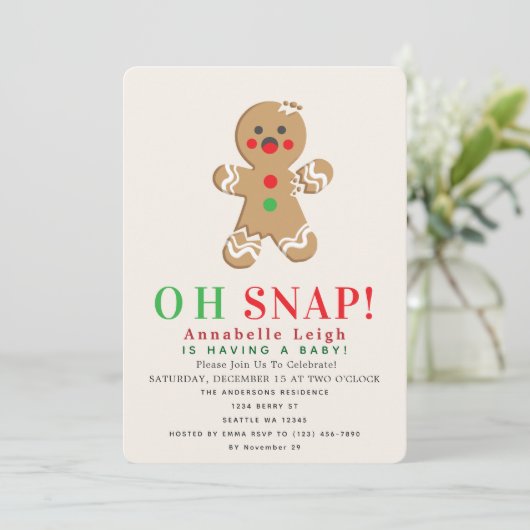 Oh Snap! Gingerbread Cookie Holiday Baby shower Kaart (Staand voorkant)