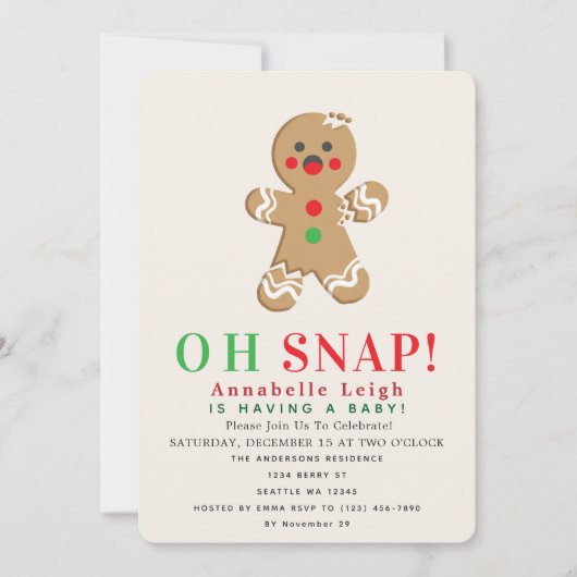Oh Snap! Gingerbread Cookie Holiday Baby shower Kaart (Voorkant)