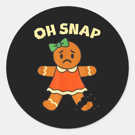 Oh Snap, Gingerbread Girl Cookie, Broken Leg, Funn Ronde Sticker (Voorkant)