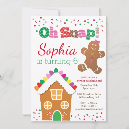 Oh Snap Gingerbread Girl Verjaardagsfeestje Uitnod Kaart (Voorkant)