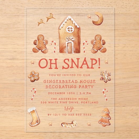 Oh Snap Gingerbread House Decorating Party Acryl Uitnodigingen (Voorkant)