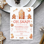 Oh Snap Gingerbread House Decorating Party Kaart<br><div class="desc">Nodig familie en vrienden uit om peperkoekhuizen en koekjes te versieren met deze leuke en feestelijke uitnodiging voor feestdagen! De uitnodiging beschikt over een waterverf peperkoekenhuis, peperkoekmannen, rendieren, maansterren, koekjes en snoepstokken in het hele ontwerp. De uitdrukking "Oh Snap!" wordt weergegeven in rode, handgeschreven tekst. Personaliseer de uitnodiging voor het...</div>