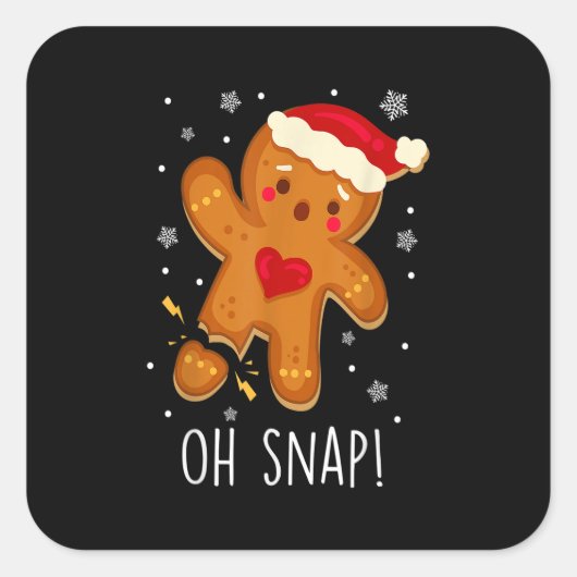 Oh Snap Gingerbread Man Christmas Family Santa Hat Vierkante Sticker (Voorkant)
