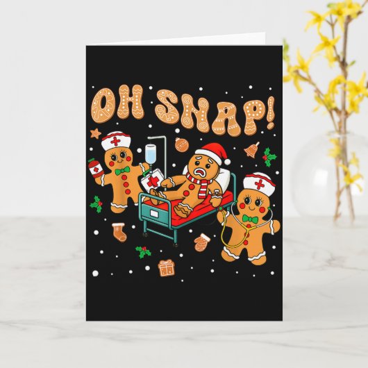 Oh Snap Gingerbread Nurse Funny Nursing Christmas  Kaart (Gele Bloem)