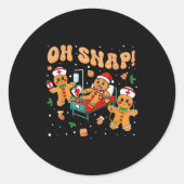 Oh Snap Gingerbread Nurse Funny Nursing Christmas  Ronde Sticker (Voorkant)