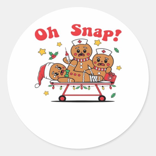 Oh Snap Gingerbread School Nurse Christmas Classic Ronde Sticker (Voorkant)