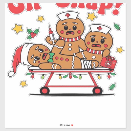 Oh Snap Gingerbread School Nurse Christmas Classic Sticker (Vel)