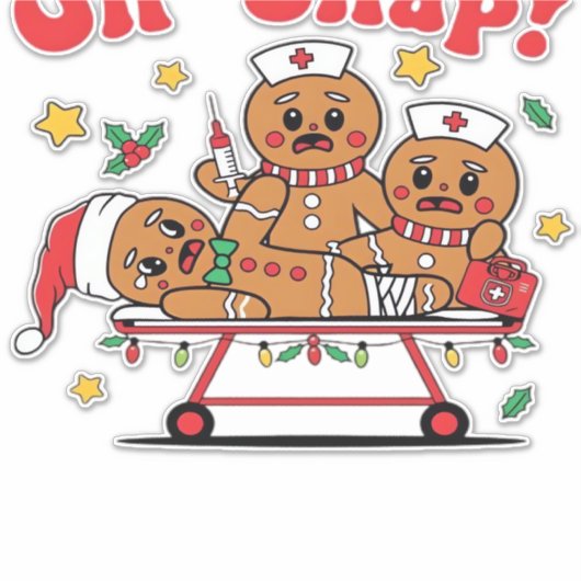 Oh Snap Gingerbread School Nurse Christmas Classic Sticker (Voorkant)