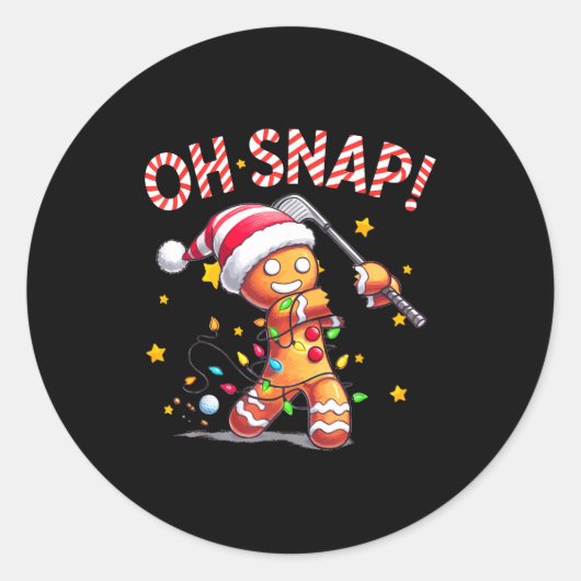 Oh Snap Gingerbreadman Xmas Golfer Golf Christmas  Ronde Sticker (Voorkant)