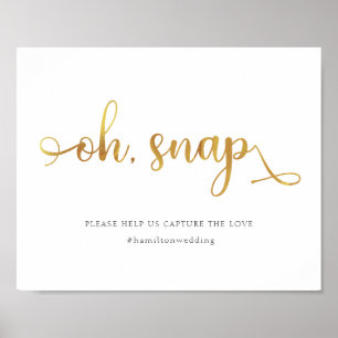 "Oh Snap" Gold White trendy hashtag Weddenschap Poster