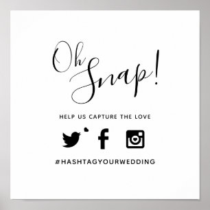 Oh snap hashtag bruiloft simpele tekst mono poster