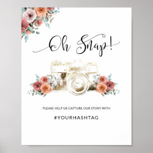 Oh Snap Hashtag, Camera, Etheral Floral Sign Poster