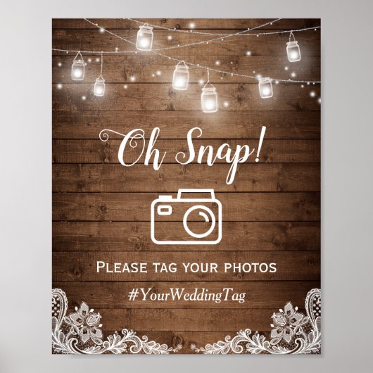 Oh Snap Instagram Hashtag Rustic Mason Jar Lights Poster (Voorkant)