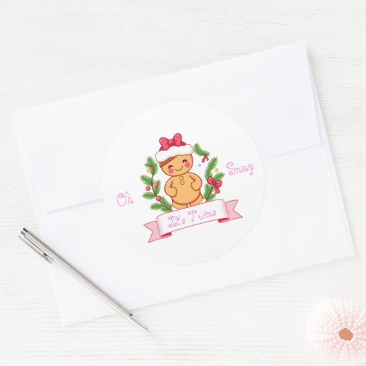 Oh Snap It's Girl Twins Gingerbread Mom Ronde Sticker (Envelop)