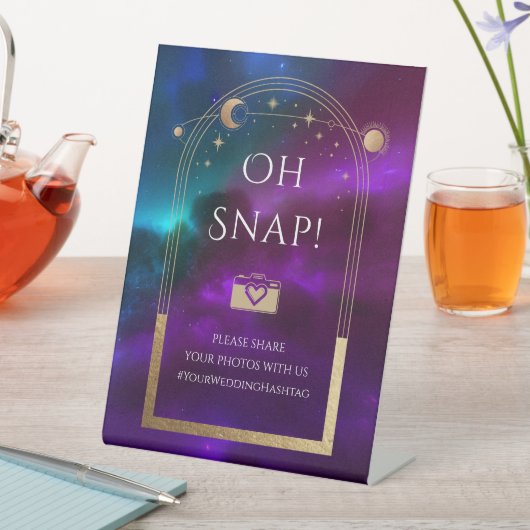 Oh Snap Kosmische Paarse Blauwgroen Zon Maan Sterr Reclamebord Met Voetstuk (Insitu)