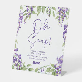 Oh Snap Paarse Wisteria Floral Script bruiloft Reclamebord Met Voetstuk