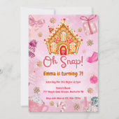 Oh Snap Pink Gingerbread House Verjaardag uitnodig Kaart (Voorkant)