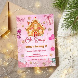 Oh Snap Pink Gingerbread House Verjaardag uitnodig Kaart