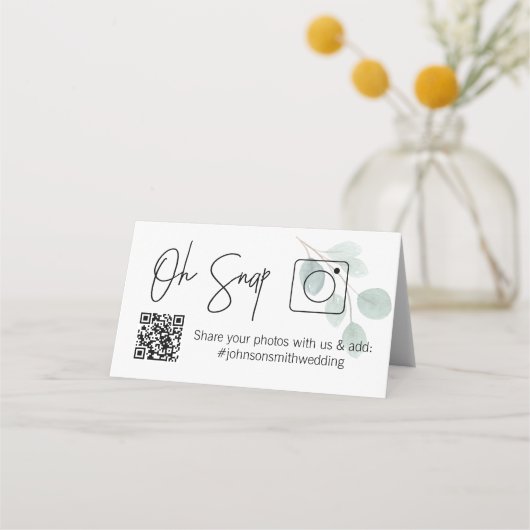 OH SNAP QR Code Eucalyptus Gevouwen tafelkaart Plaatskaartje (Voorkant)