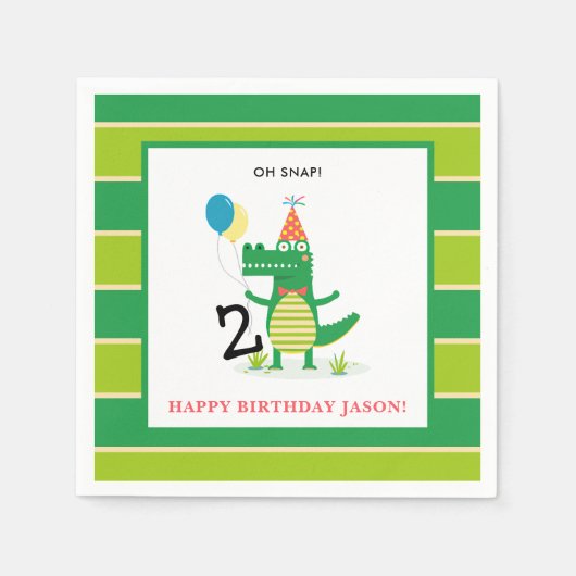 Oh Snap Schattige Alligator in Swamp Kids Verjaard Servet (Voorkant)