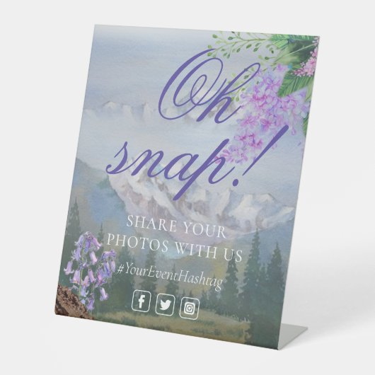 Oh Snap Social Media Chic Modern Wedding Event Reclamebord Met Voetstuk (Voorkant)