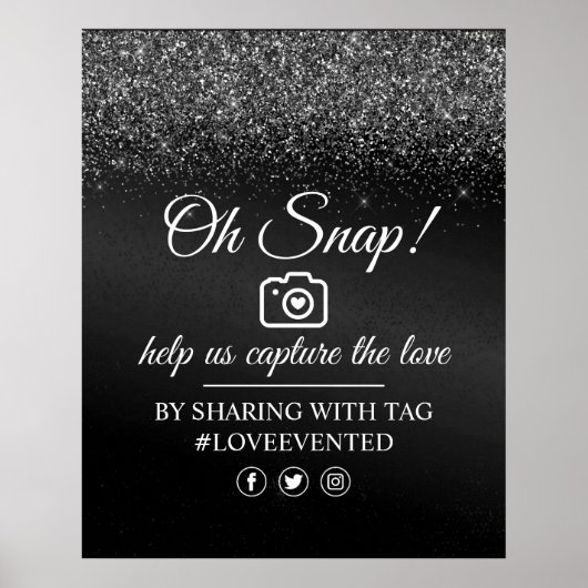 Oh Snap Social Media Label Poster Black Glitter (Voorkant)