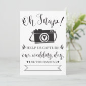 Oh Snap Wedding Hashtag Sign Kaart (Staand voorkant)