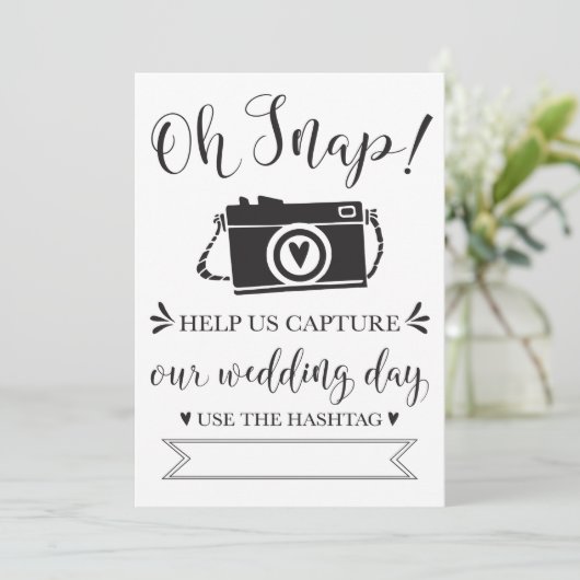 Oh Snap Wedding Hashtag Sign Kaart (Staand voorkant)