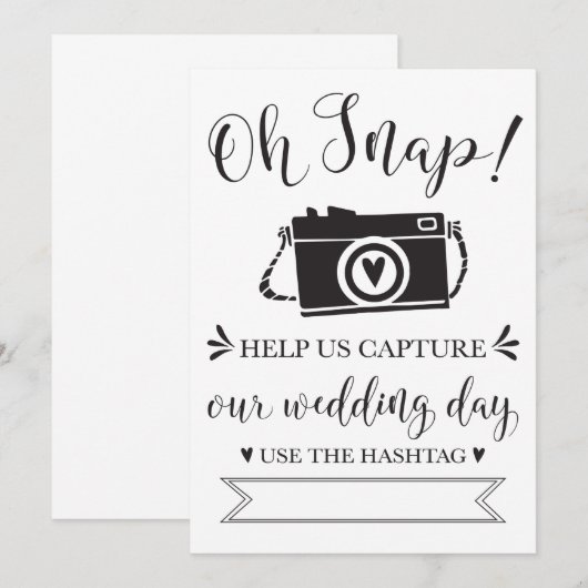 Oh Snap Wedding Hashtag Sign Kaart (Voorkant / Achterkant)