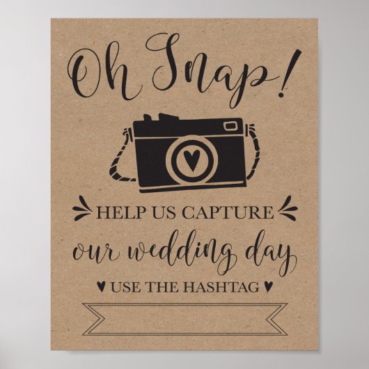 Oh Snap Wedding Hashtag Sign Poster (Voorkant)