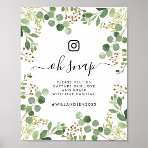Oh Snap Wedding Hashtag Waterverf Foliage Sign Poster