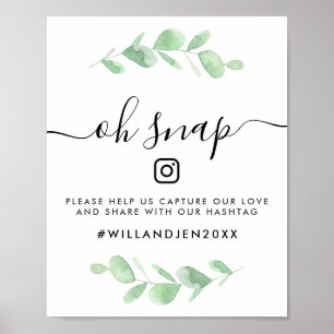 Oh Snap Wedding Hashtag Waterverf Verlaat teken Poster