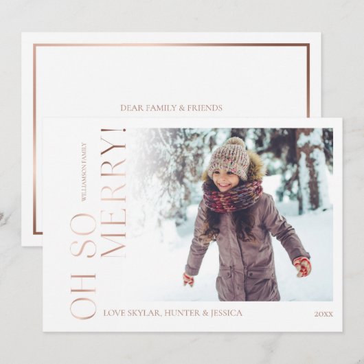 Oh So Merry | Foto van White Minimal Roos Gold Fam Feestdagenkaart (Voorkant / Achterkant)