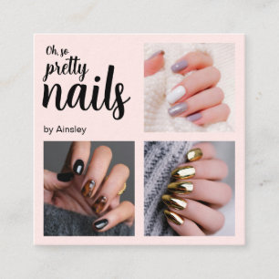 Oh So Pretty Nagelstylist Roze Script Foto Vierkante Visitekaartje