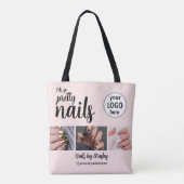 Oh So Pretty Nagelstylist Roze Script Logo 3 Foto Tote Bag (Achterkant)