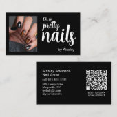 Oh So Pretty Nagelstylist Script Foto QR Code Visitekaartje (Voorkant / Achterkant)