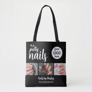 Oh So Pretty Nagelstylist Script Logo 3 Foto Zwart Tote Bag