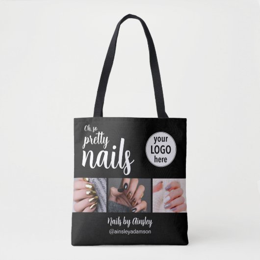 Oh So Pretty Nagelstylist Script Logo 3 Foto Zwart Tote Bag (Voorkant)