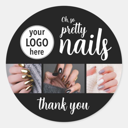 Oh So Pretty Nagelstylist Script Logo Foto Ronde Sticker (Voorkant)