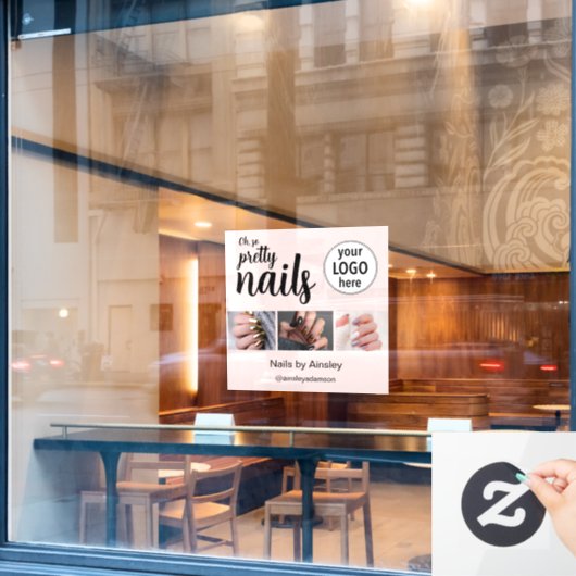 Oh So Pretty Nagelstylist Script Logo Foto Roze Raamsticker (Cafe Raam)