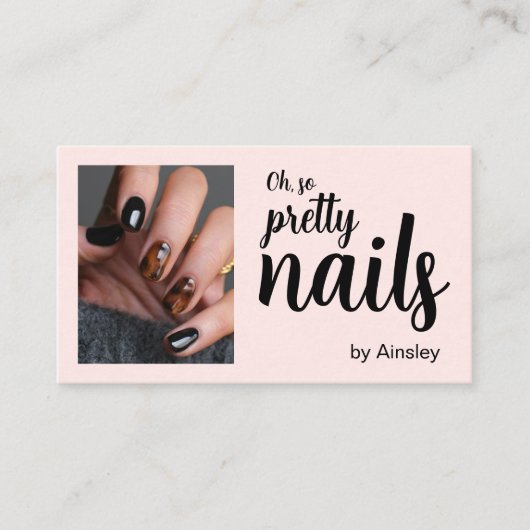 Oh So Pretty Nagelstylist Script Roze Foto QR Code Visitekaartje (Voorkant)