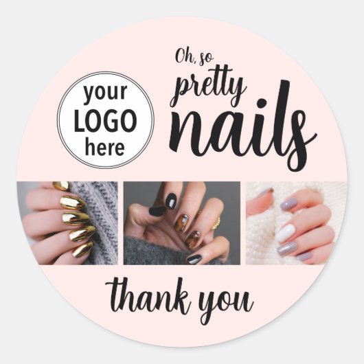 Oh So Pretty Nail Artist Pink Script Logo Photo Ronde Sticker (Voorkant)